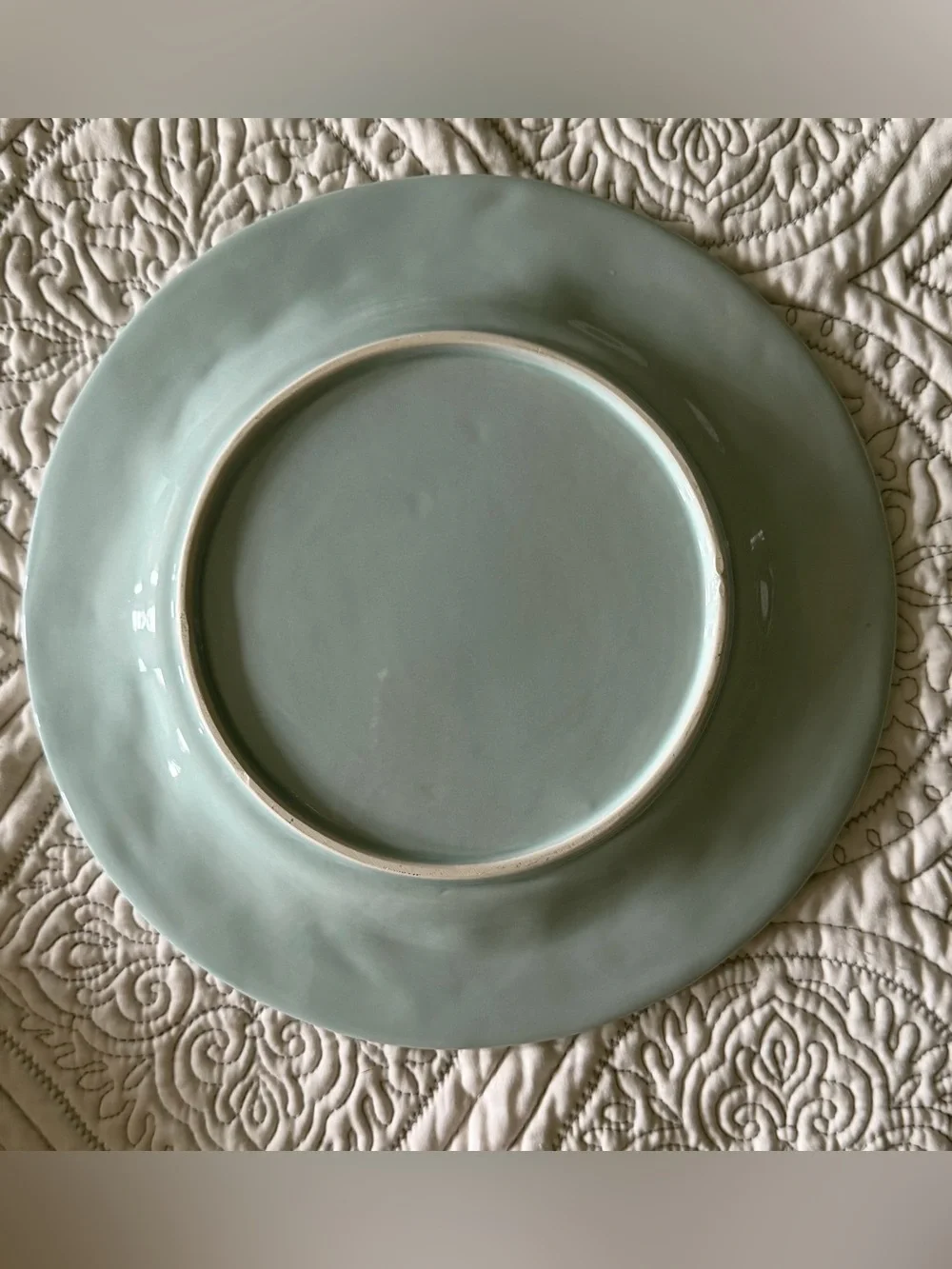 Set of Six Seaglass Blue Fish Motif Plates approximately 10” Diameter